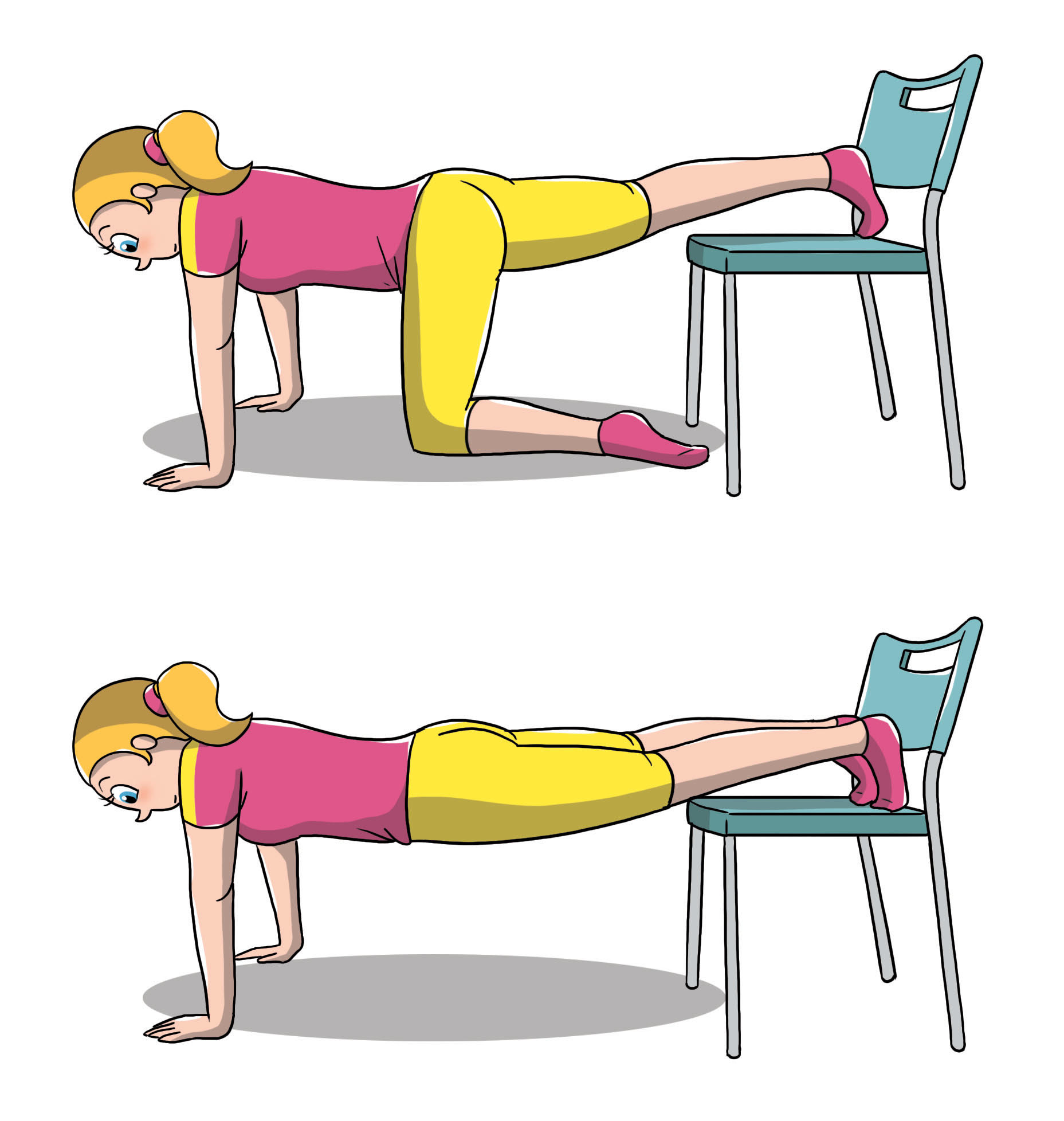 exerciții pe scaun abdominal: flotări
