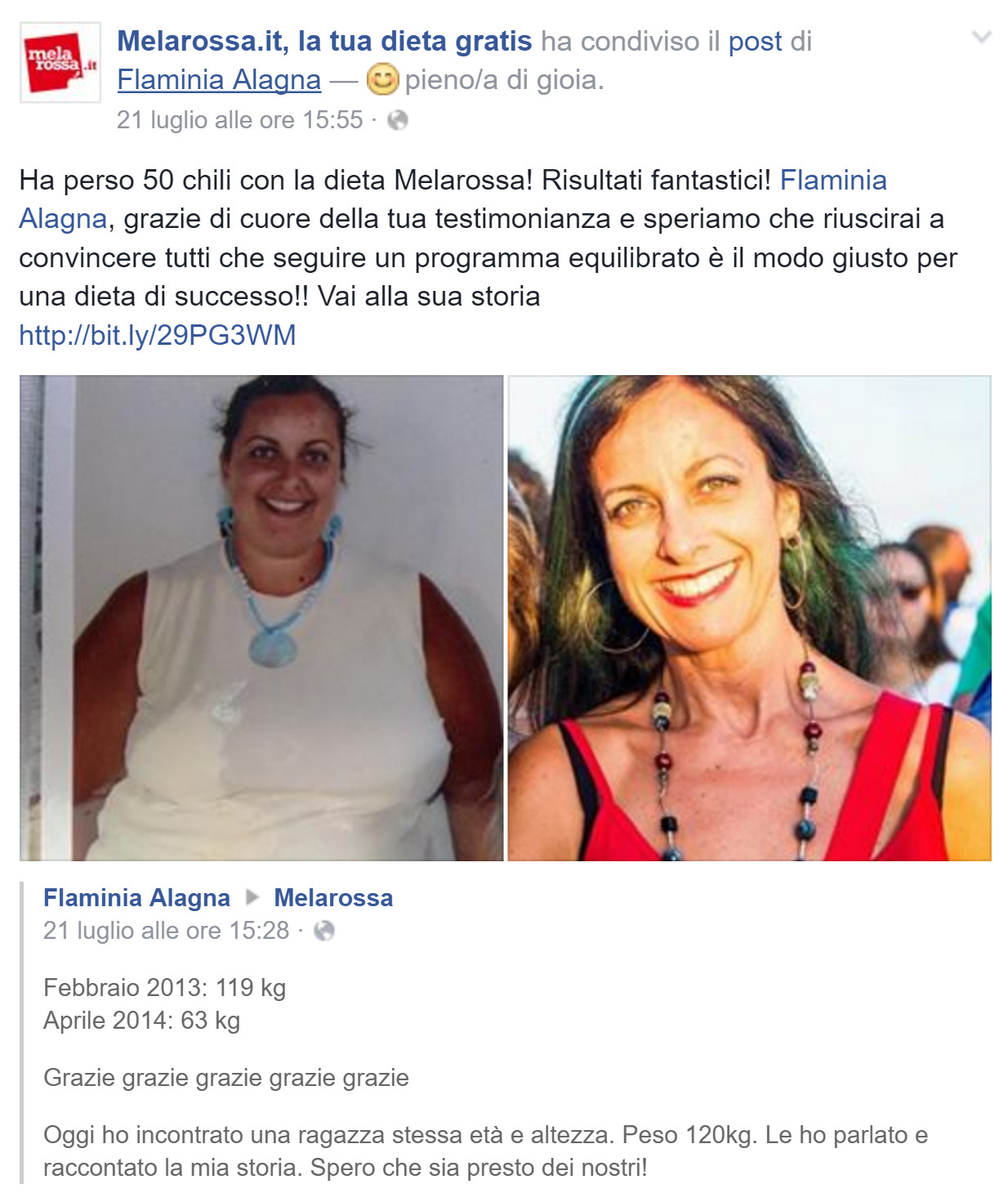 Flaminia ha perso più di 50 kg con Melarossa