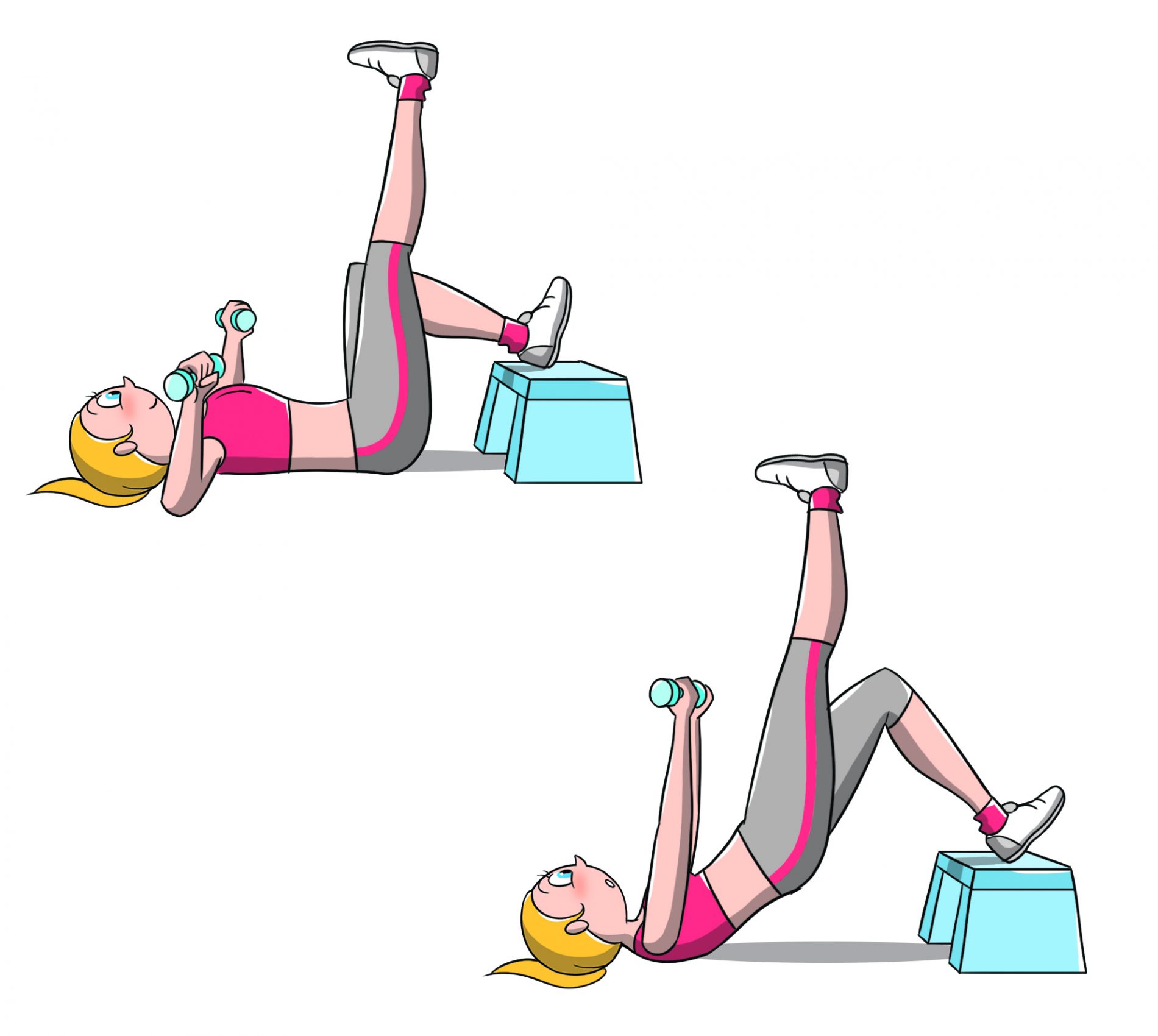 allenamento per fisico a clessidra: esercizio bridge and press