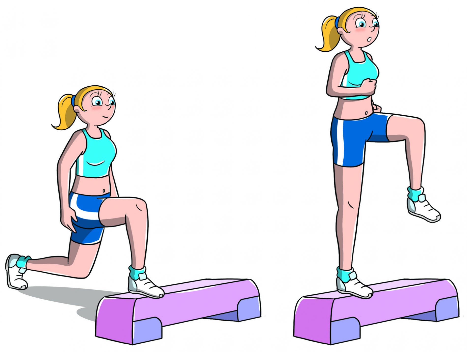allenamento con lo step affondi