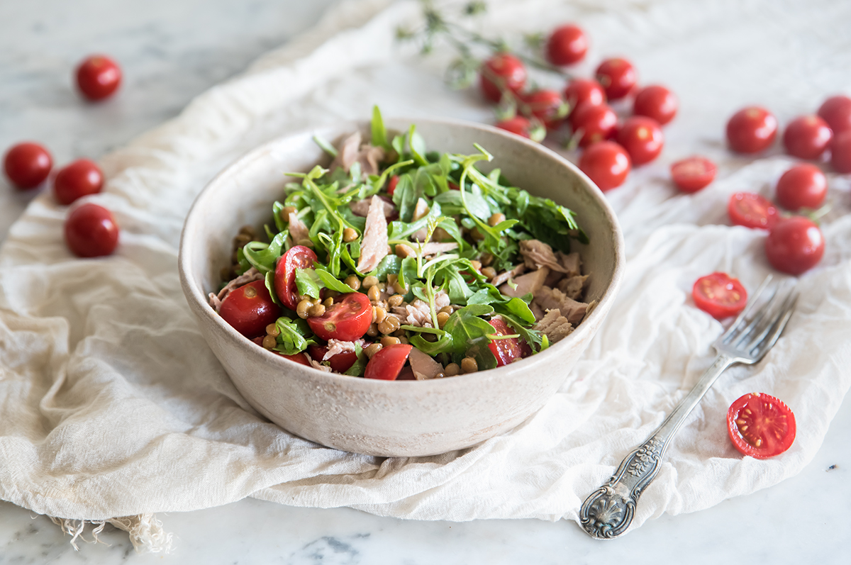 insalata di lenticchie e tonno