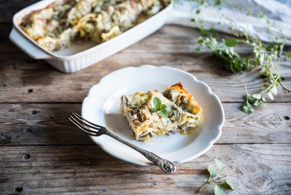 lasagna carciofi prosciutto