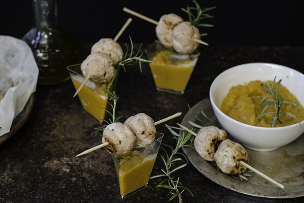 Polpette di tacchino con crema di zucca e carote 3 polpette di tacchino