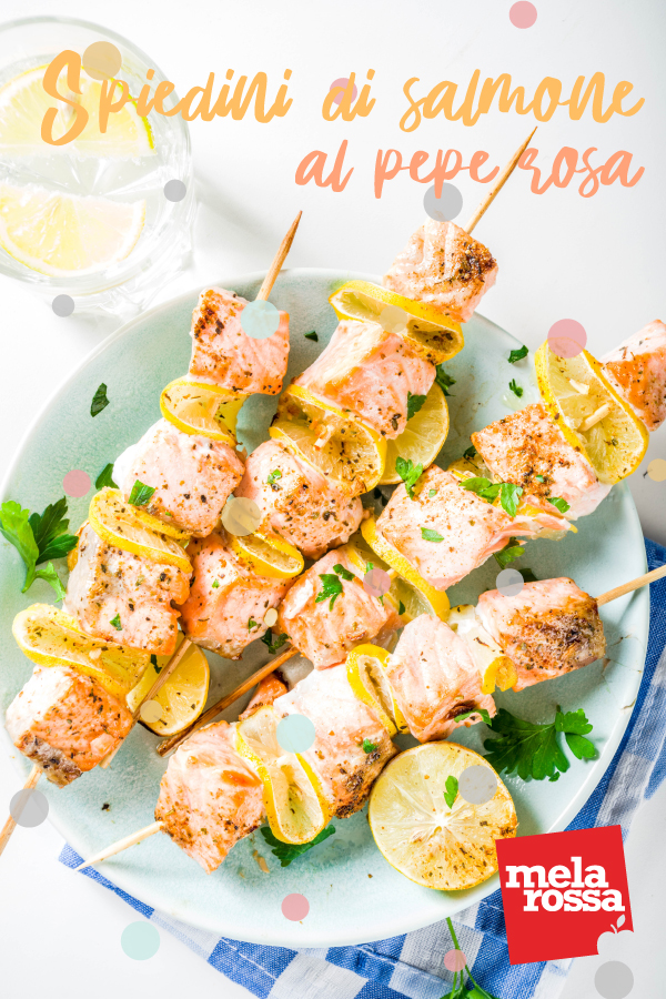 spiedini di salmone al pepe rosa