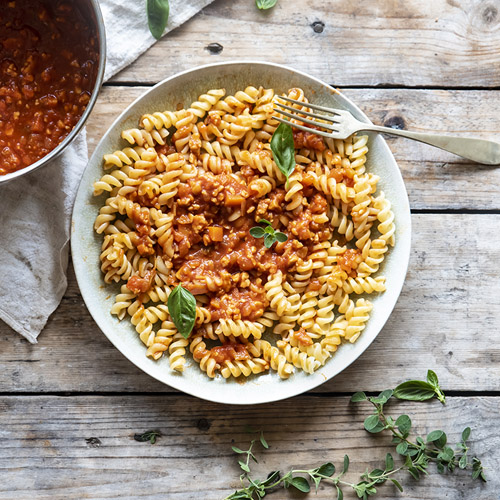 Fusilli con ragù di tempeh Ricette light Melarossa