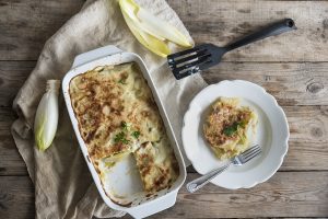 Indivia belga e patate al gratin