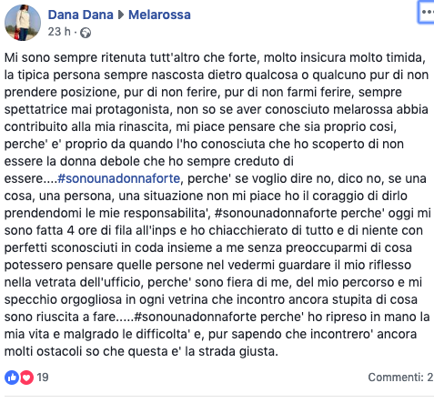 sono una donna forte, gli auguri per la festa delle donne dal gruppo Facebook di Melaossa