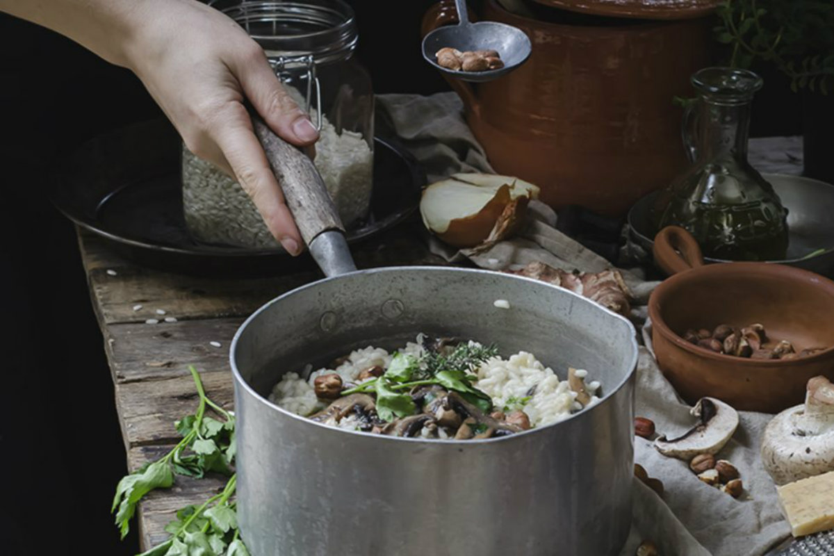 ricette con nocciole, risotto topinambur funghi e nocciole