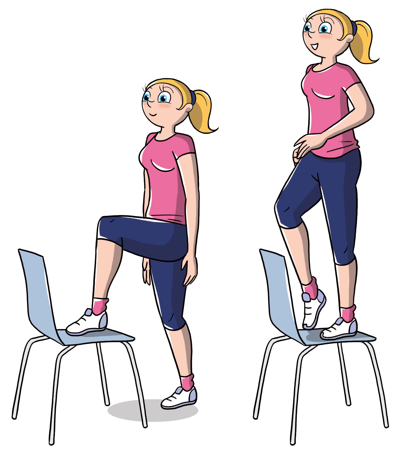 esercizio anticellulite: step con la sedia 