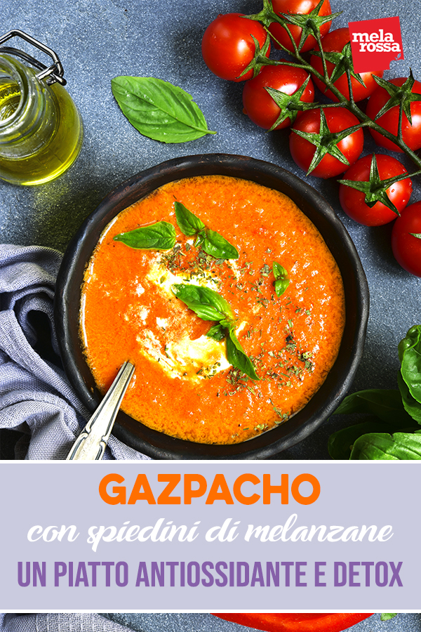 gazpacho con spiedini di melanzane