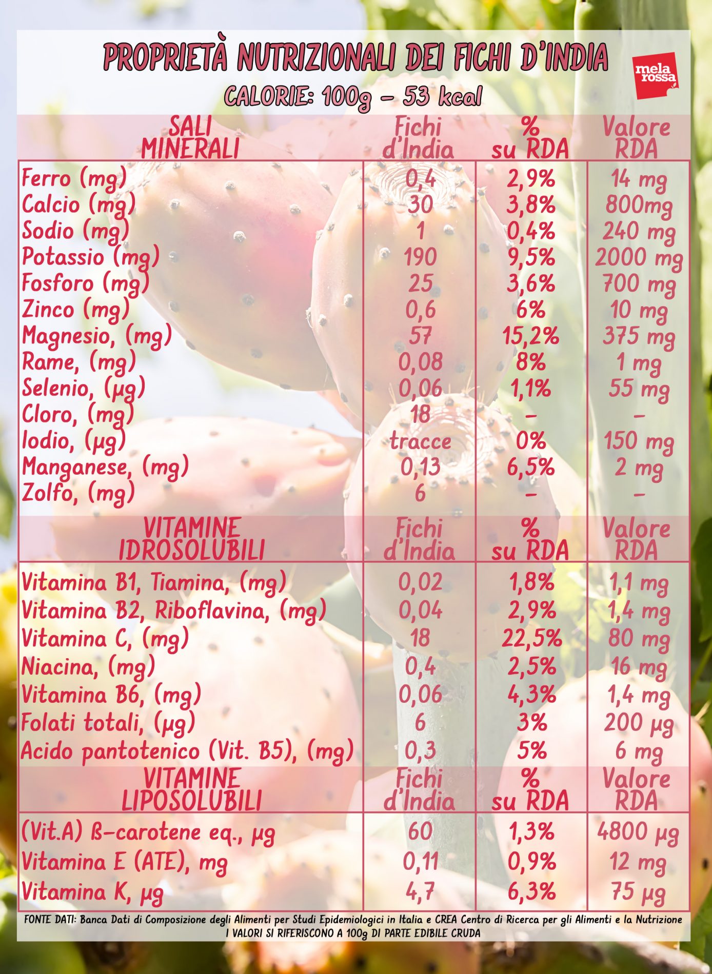 fichi d'India: valori nutrizionali