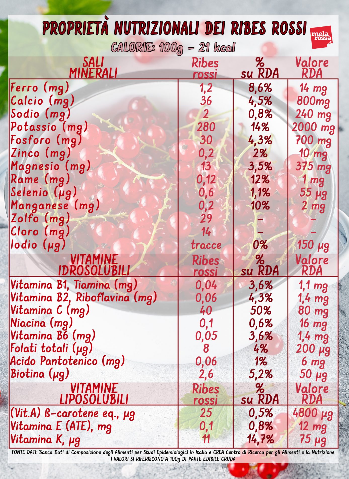 valori nutrizionali del ribes rosso