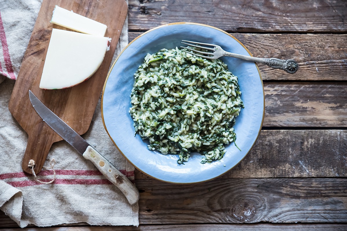 ricette con spinaci: risotto spinaci provola
