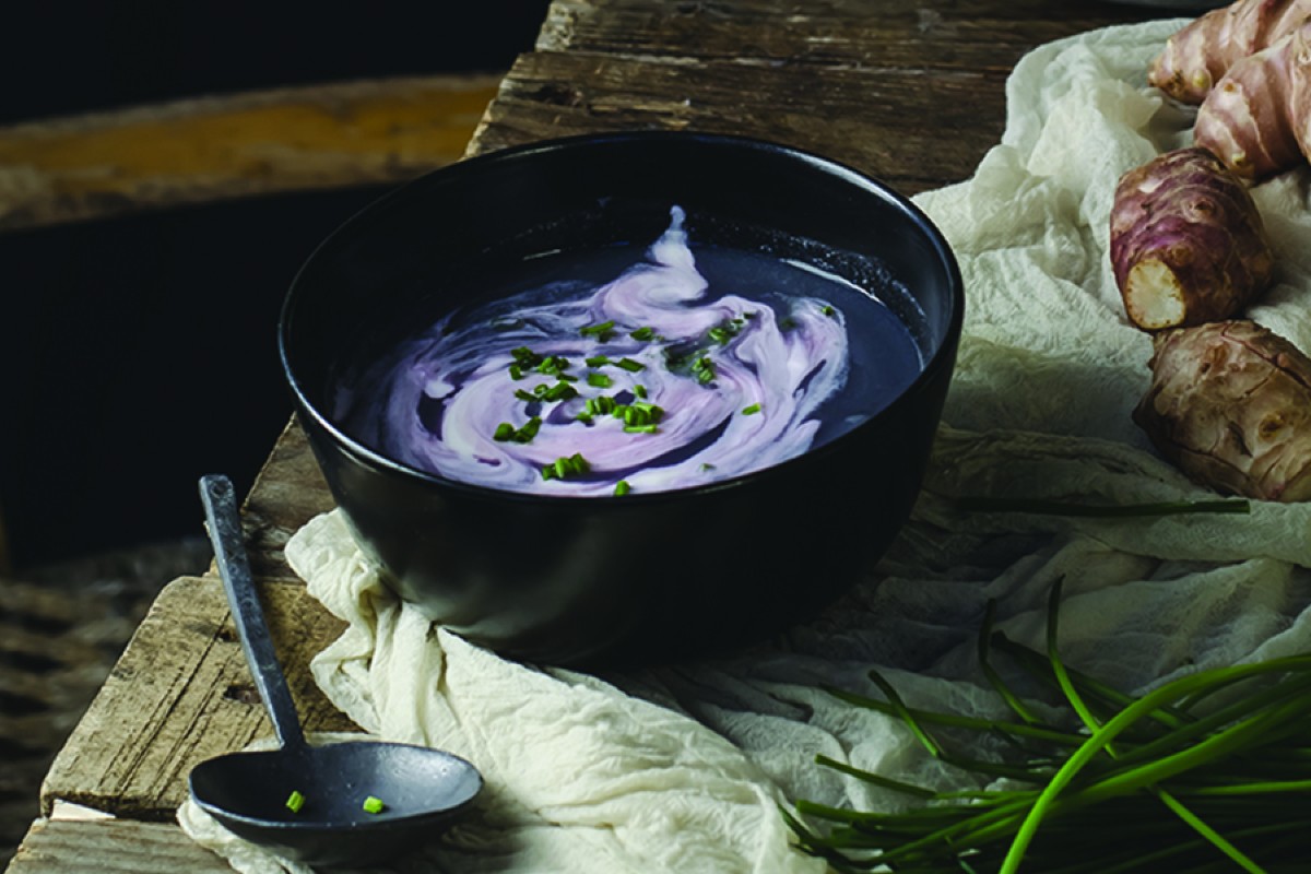zuppe vellutate: vellutata cavolfiore viola e topinambur