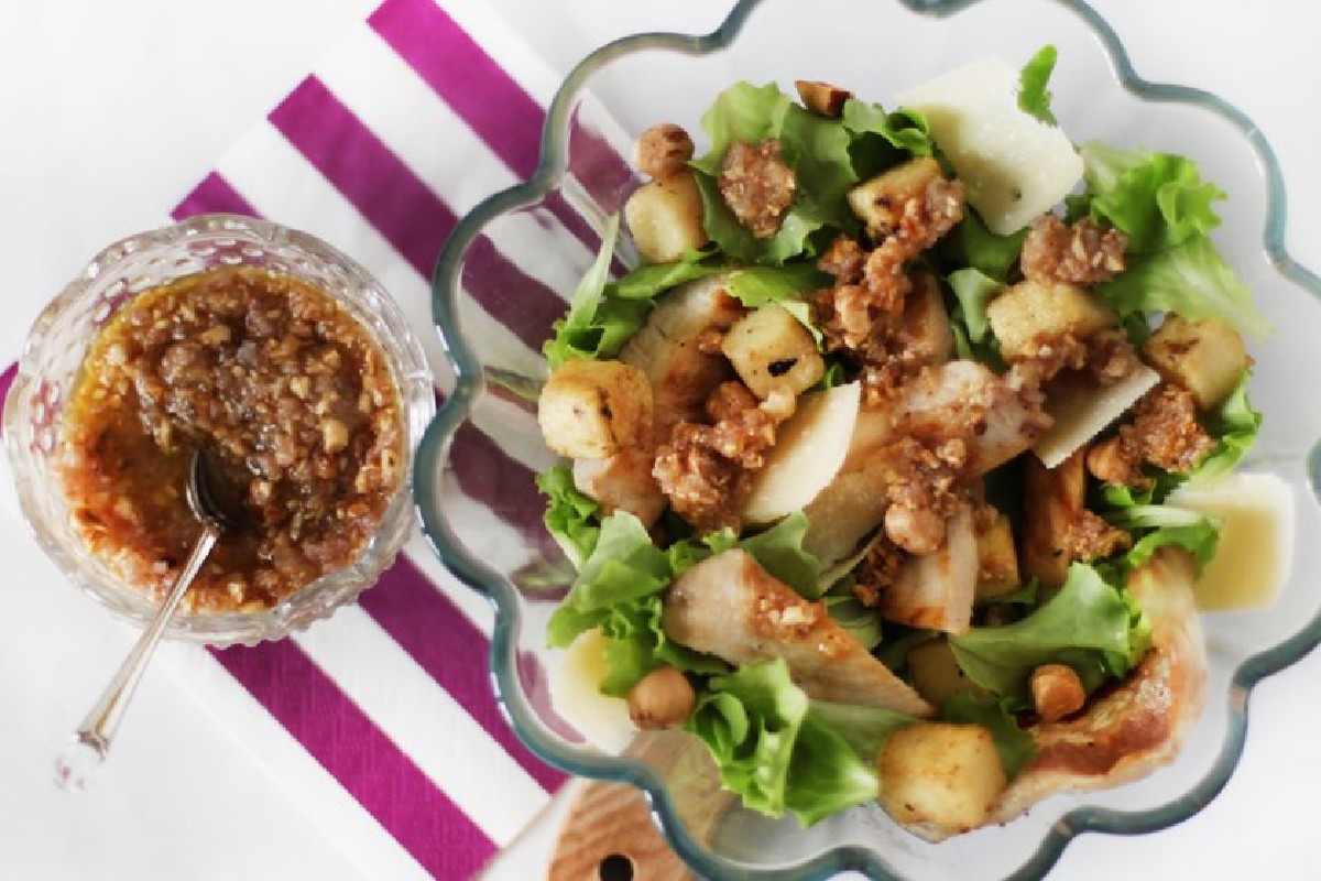 insalata pollo polenta salsa di nocciole