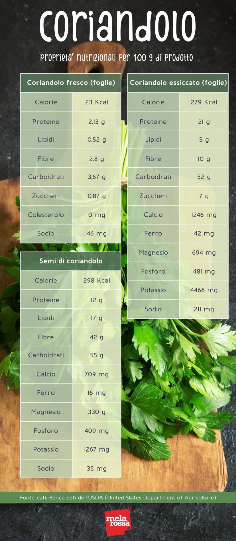 coriandolo: valori nutrizionali 