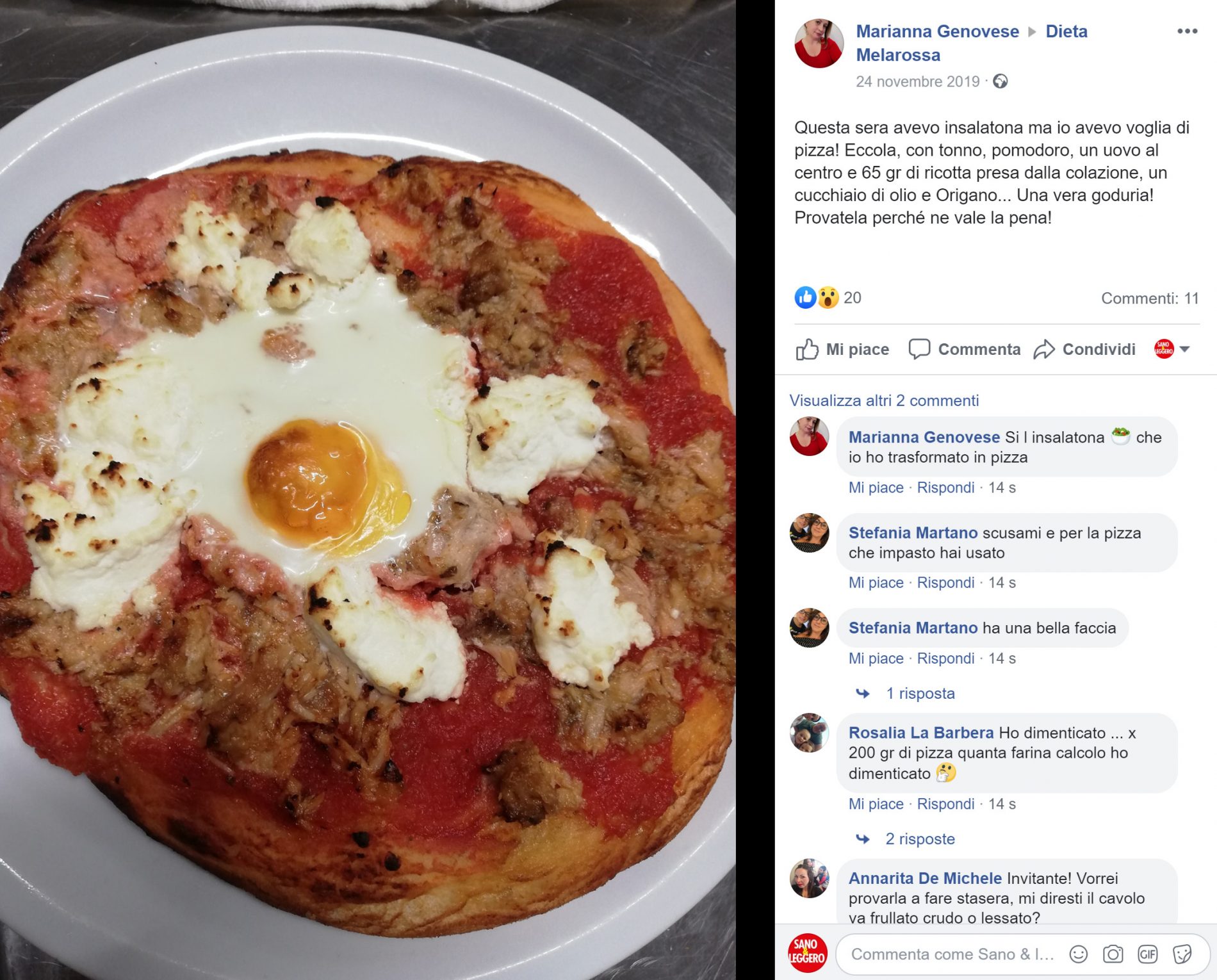 dieta melarossa: insalatona trasformata in pizza con uova e tonno