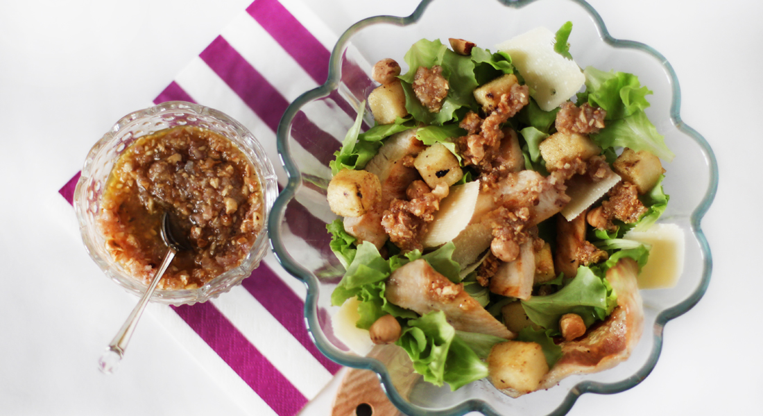 Insalata di pollo con polenta