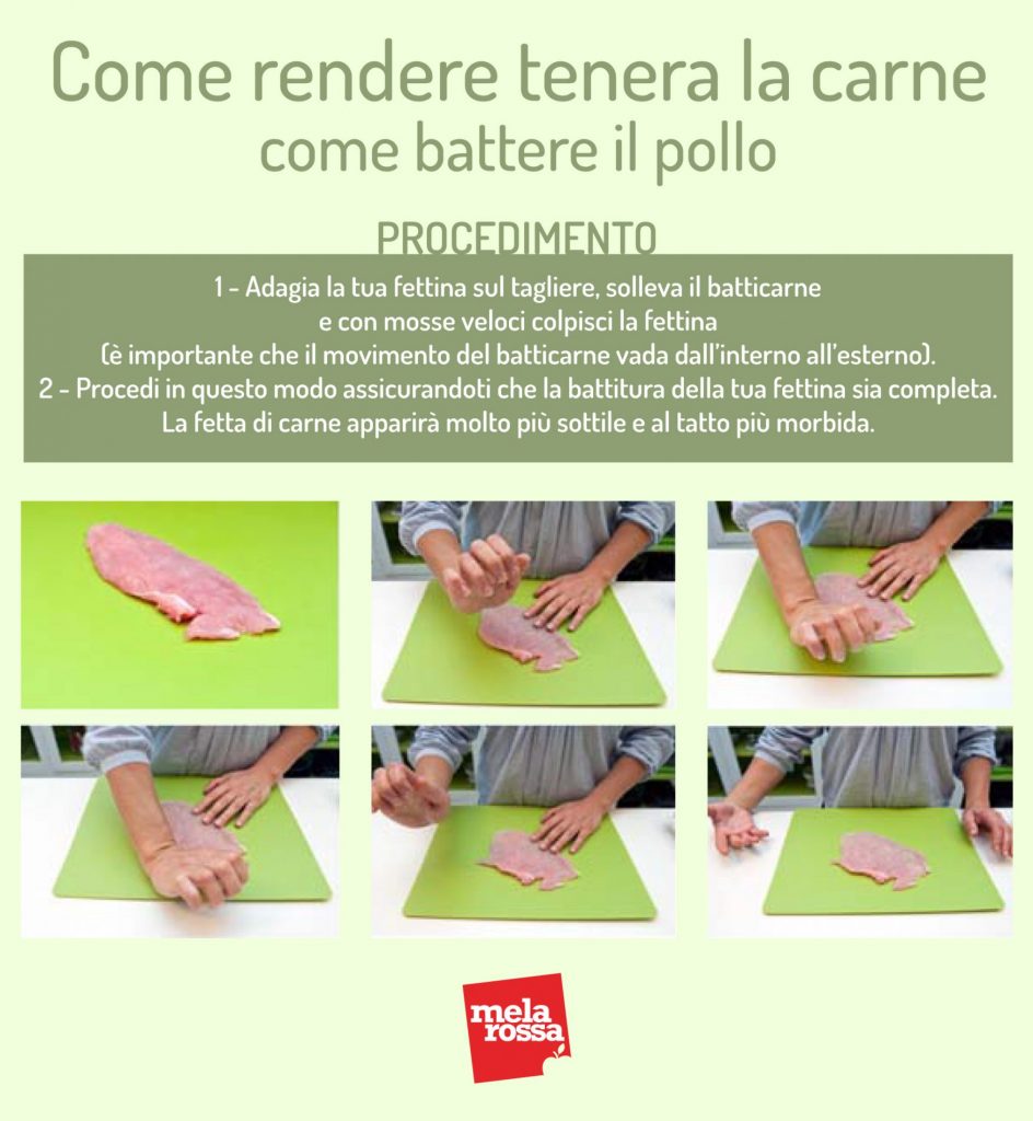 Come rendere tenera la carne battere il pollo