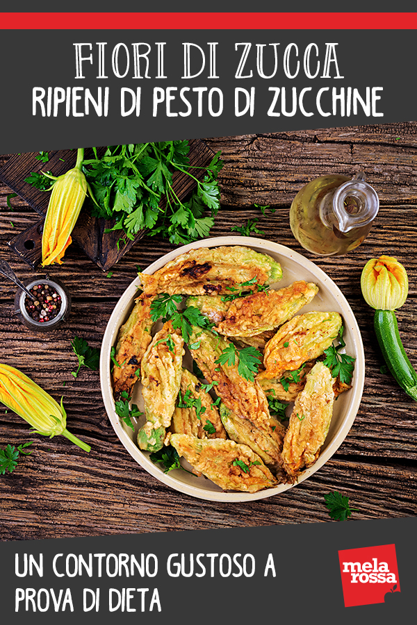 Fiori di zucca ripieni di pesto di zucchine