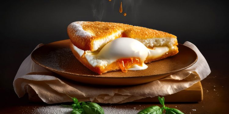 su un tagliere di legno, piatto con mozzarella in carrozza con pane , basilico e sale