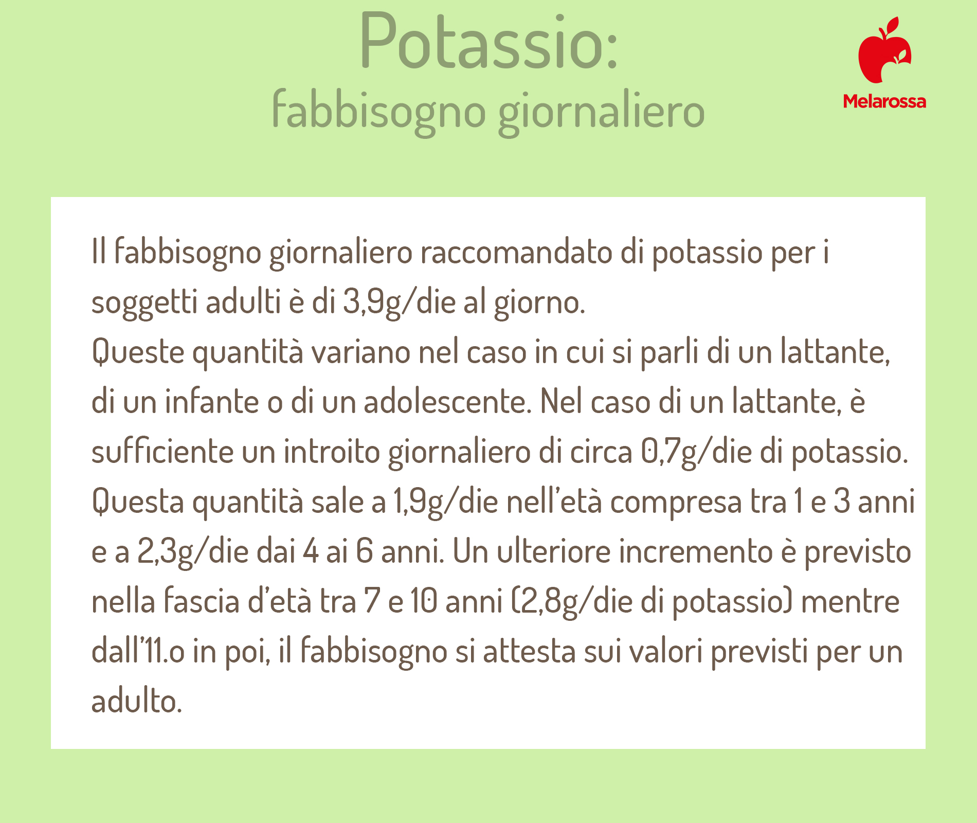 Potassio: fabbisogno giornaliero