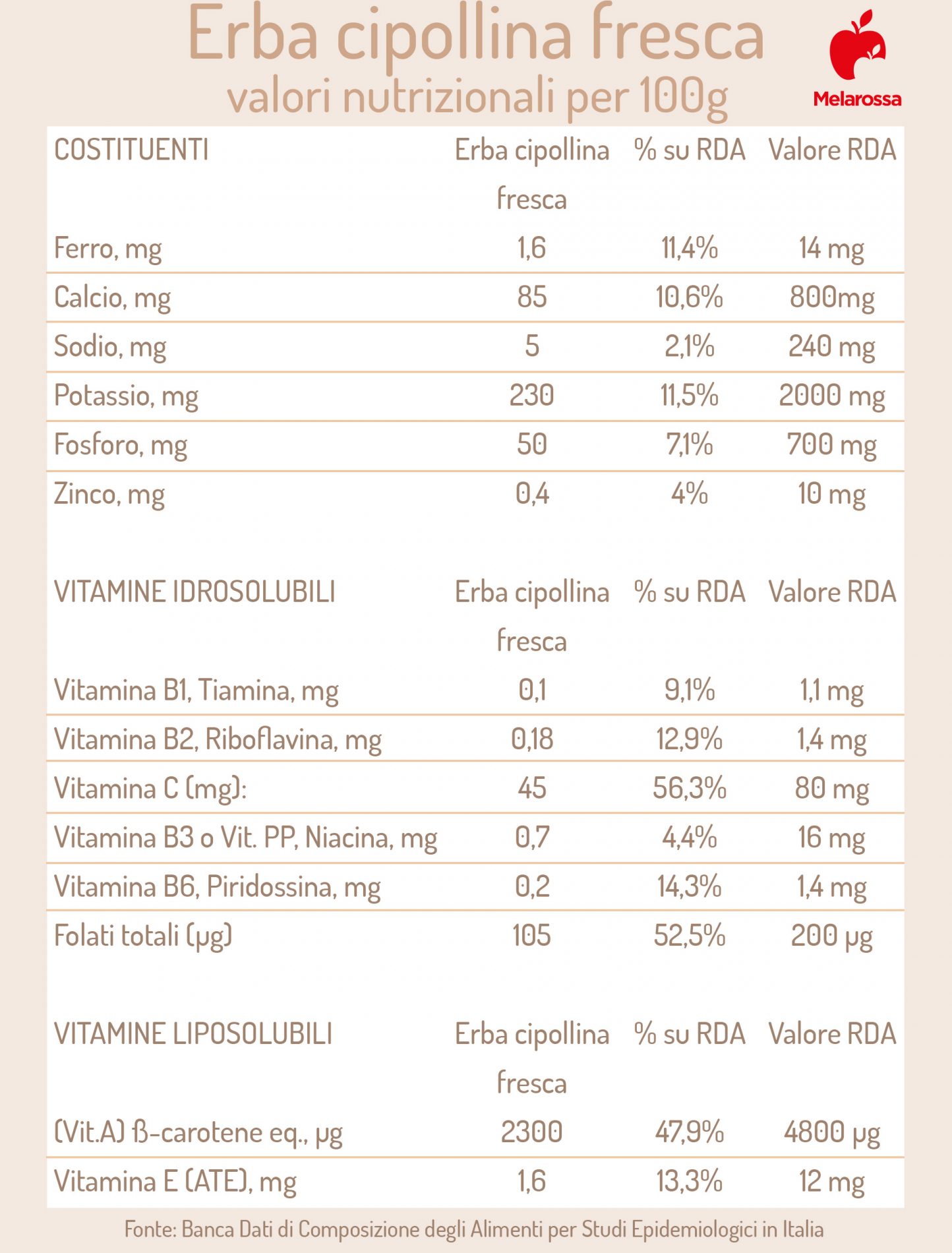 erba cipollina: valori nutrizionali