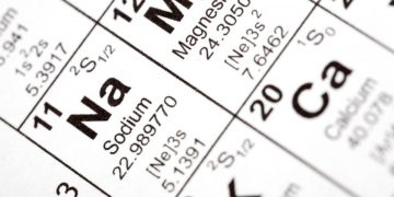 Una tavola periodica con indicato il simbolo del sodio