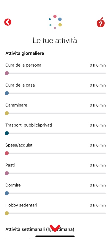 App Melarossa: Come dimagrire - Inserisci le tue attività.