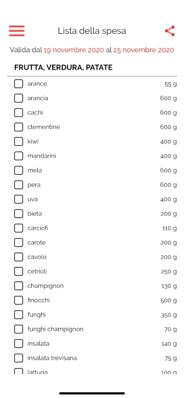 App Melarossa: lista della spesa.