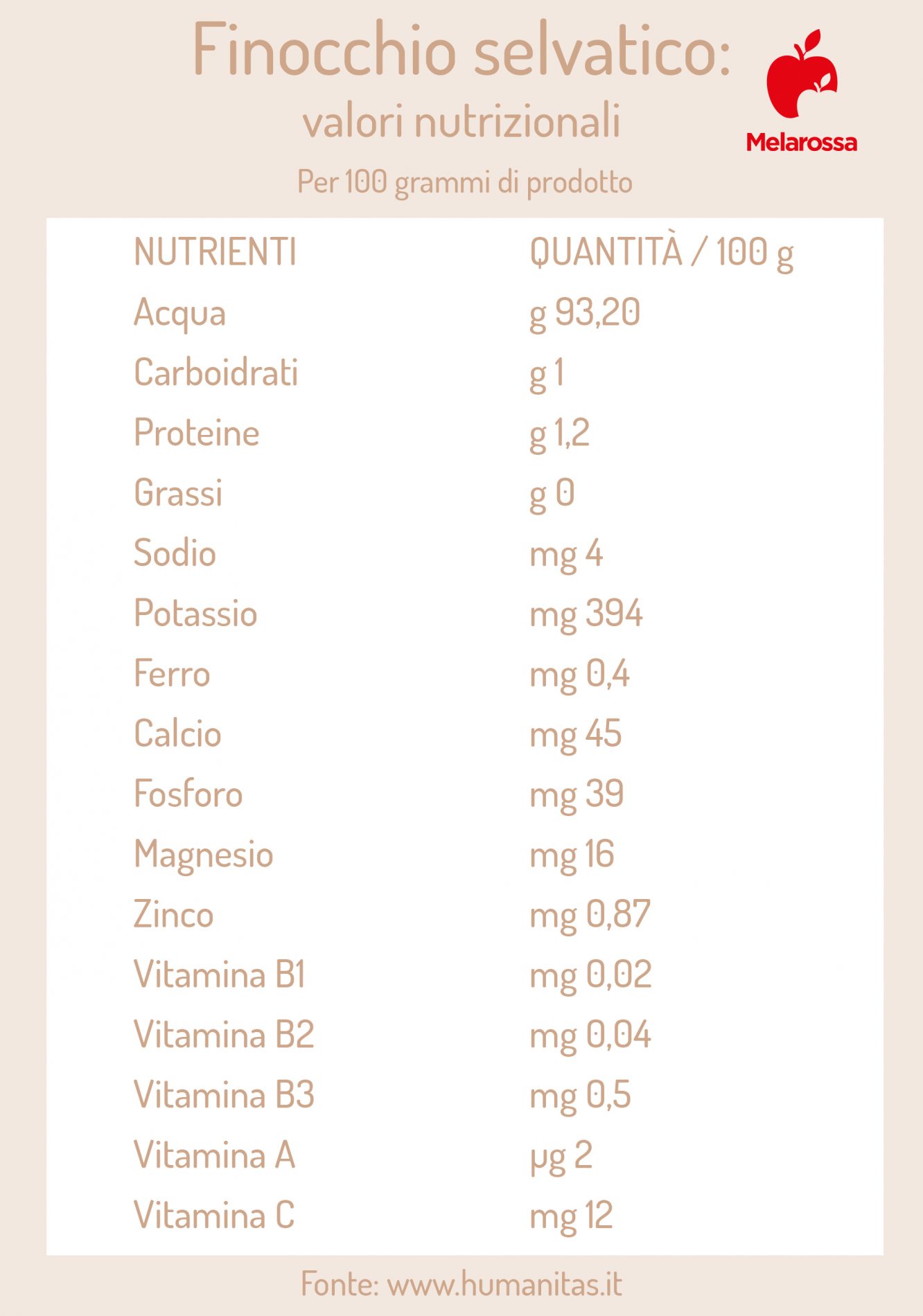 finocchietto selvatico: valori nutrizionali 