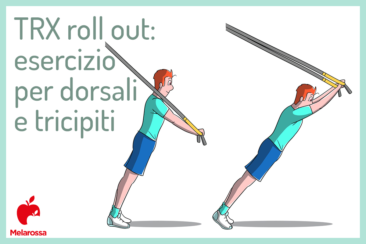illustrazione di una uomo che fa vedere un esercizio impegnativo con il TRX per i dorsali