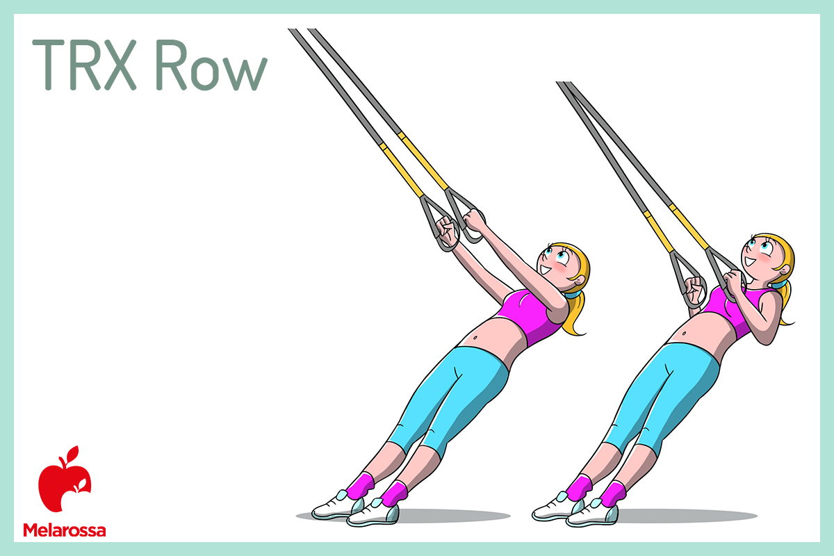illustrazione  di una donna che fa vedere come eseguire uno trx row
