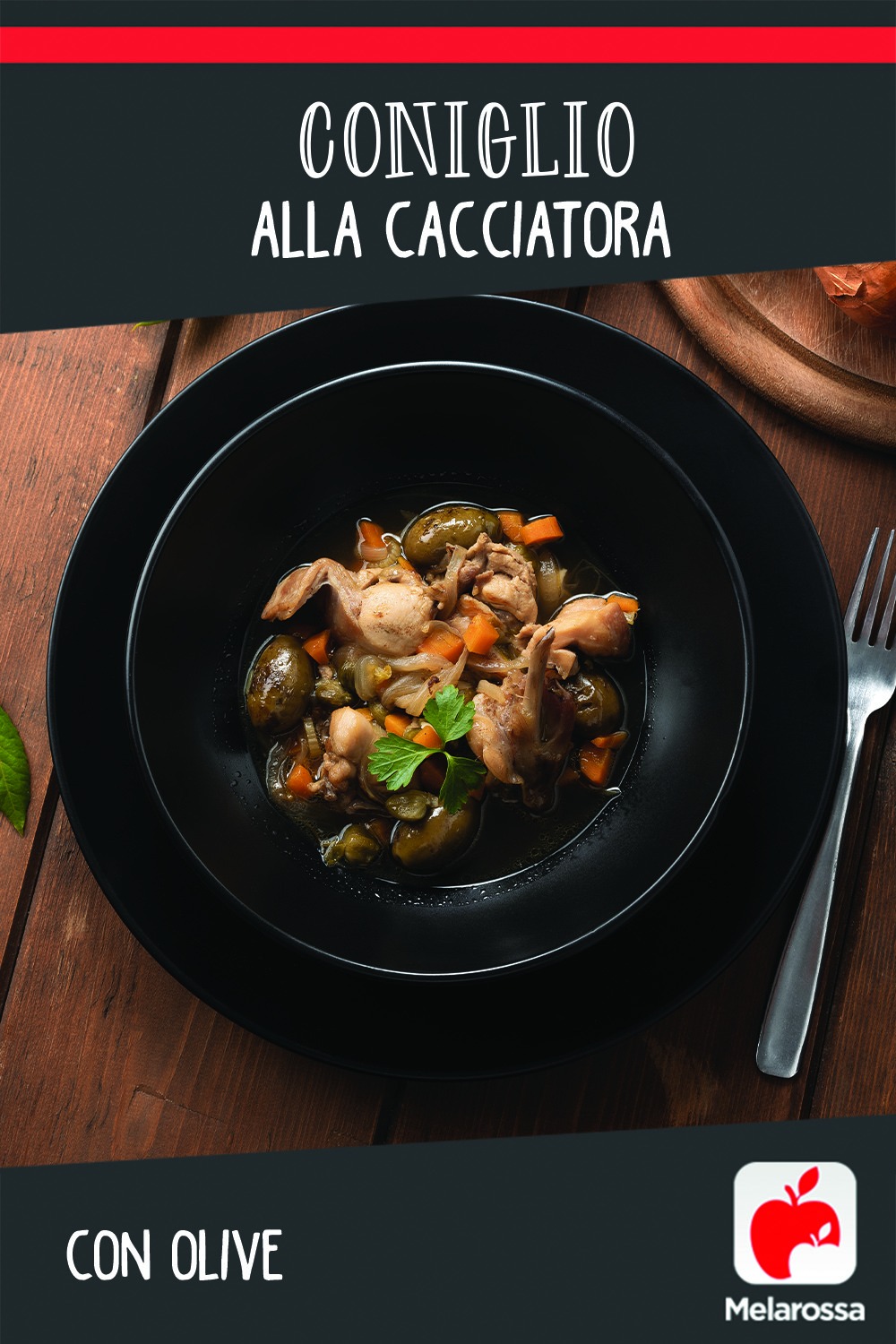 Coniglio alla cacciatora con olive.