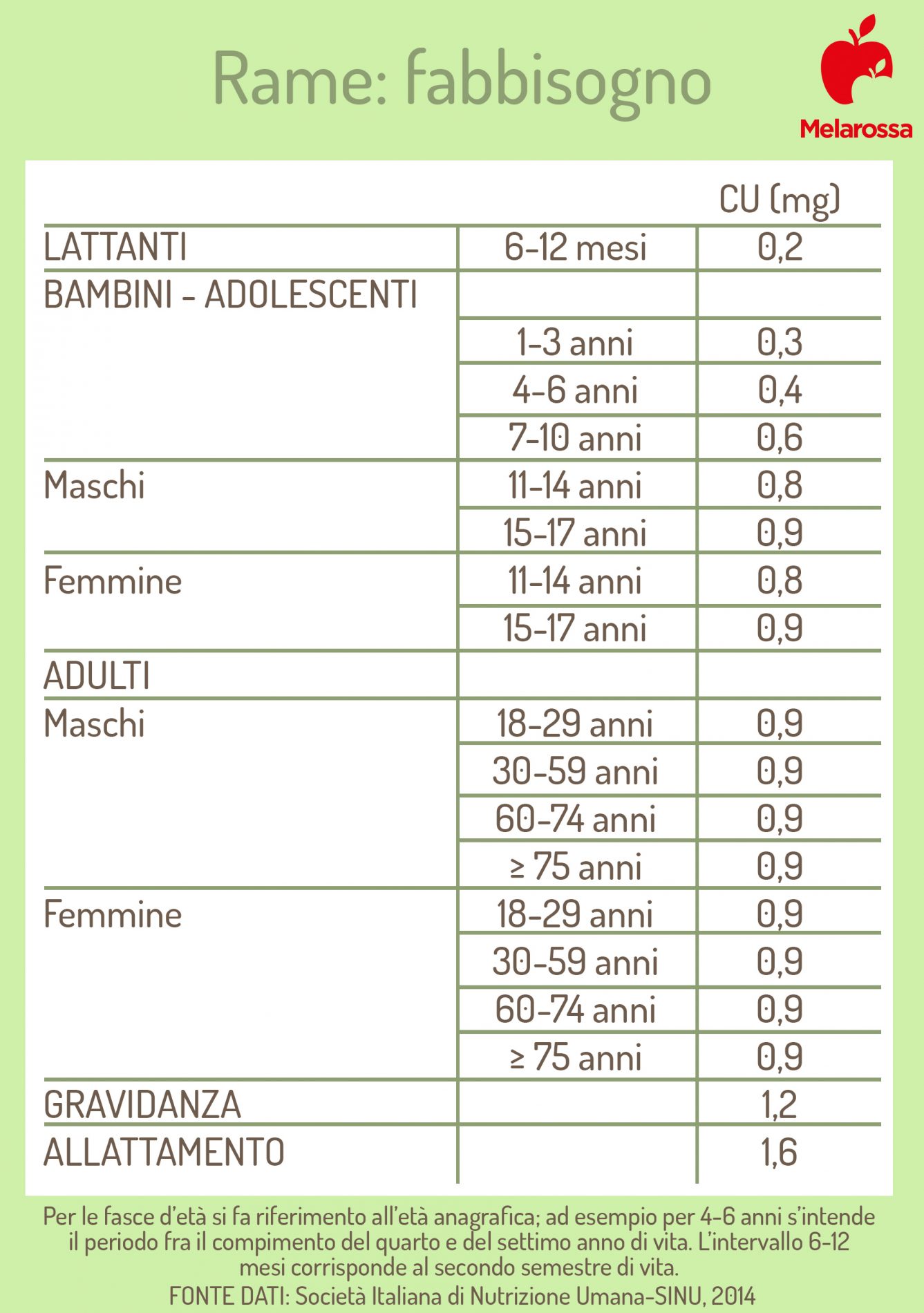 rame fabbisogno gionaliero