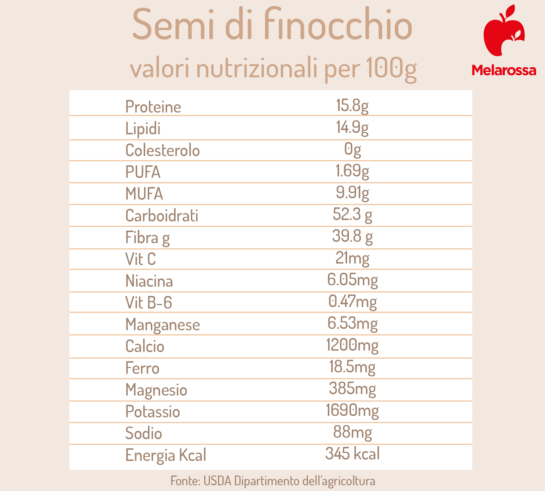 Semi di finocchio: valori nutrizionali