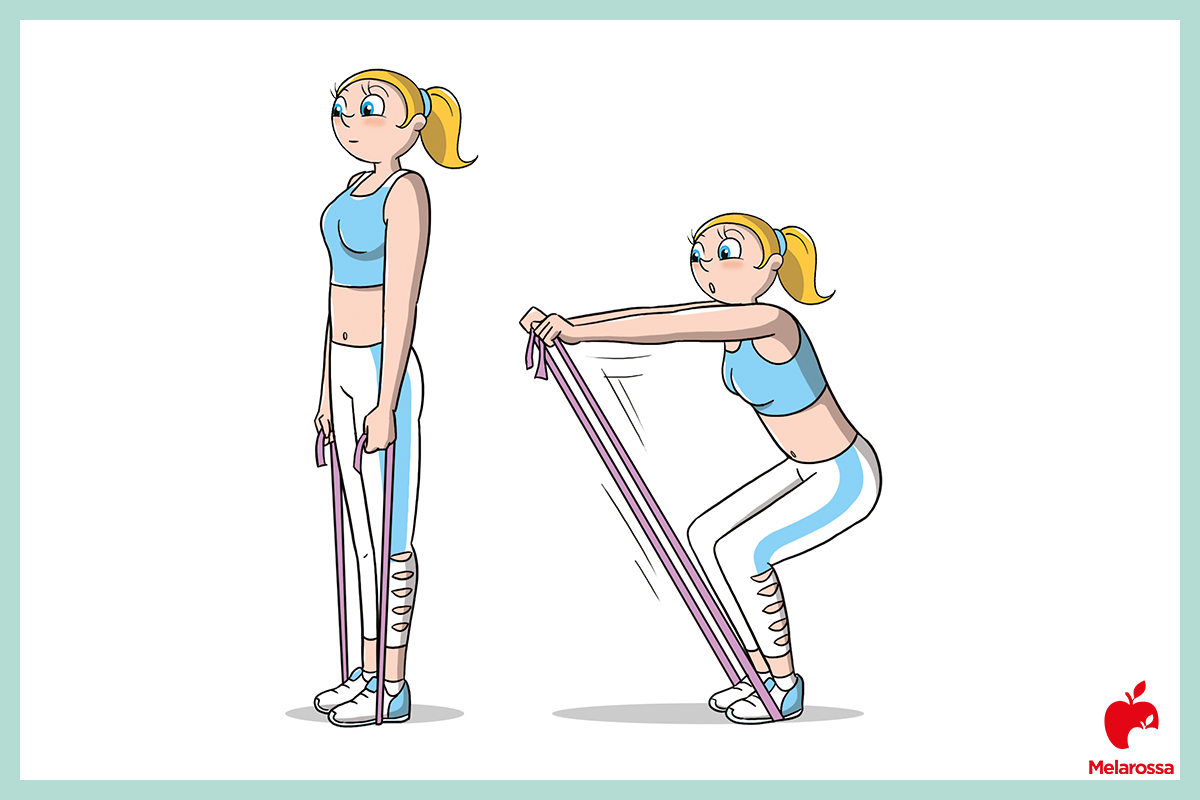 allenamento modelle: squat con elastico 