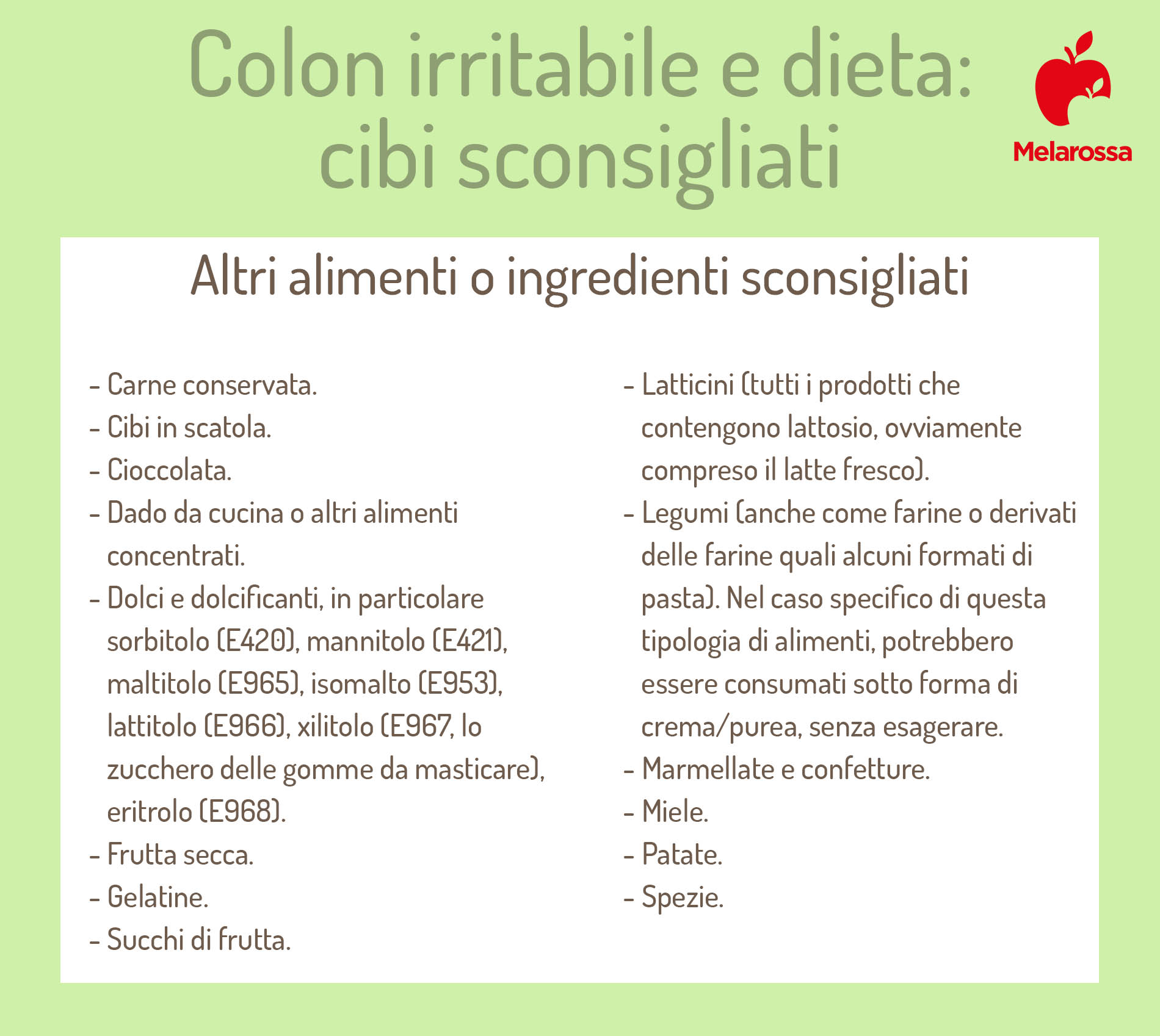 dieta per colon irritabile: alimenti sconsigliati