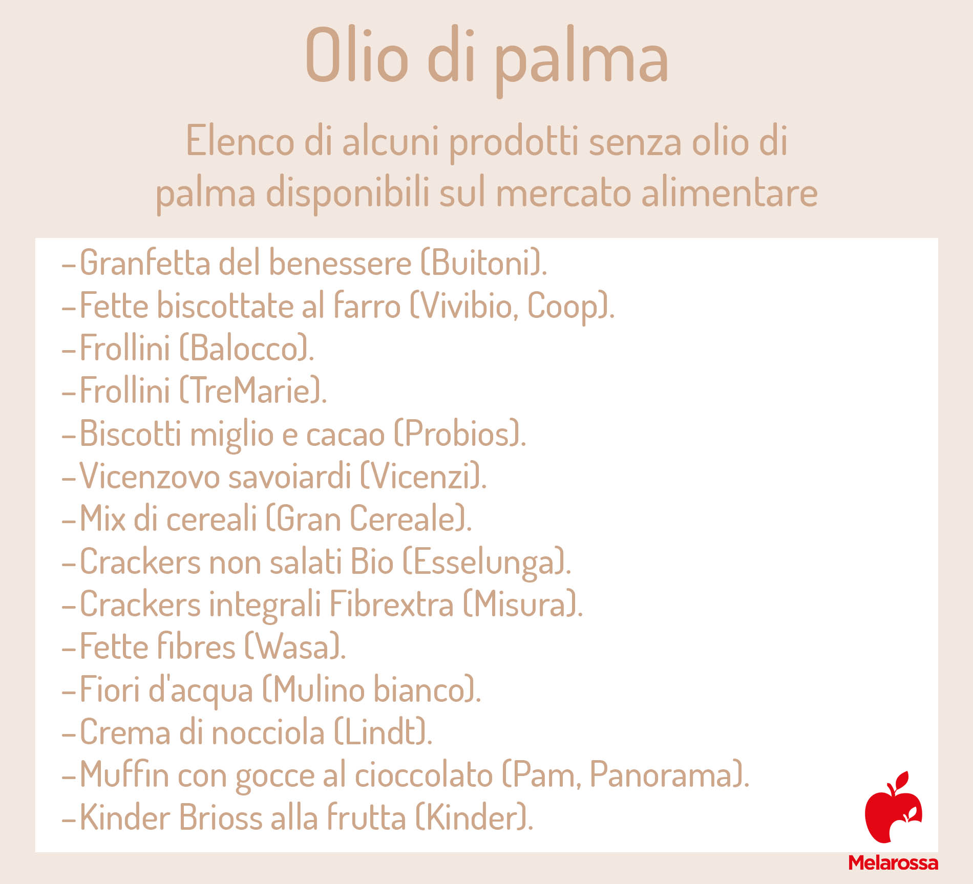 lista degli alimenti che non contengono olio di palma