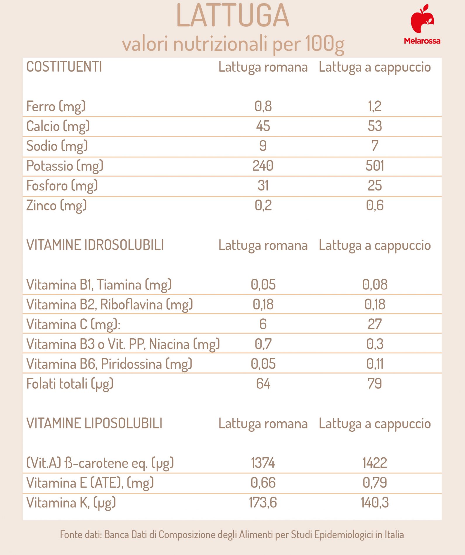 lattuga : calorie e valori nutrizionali