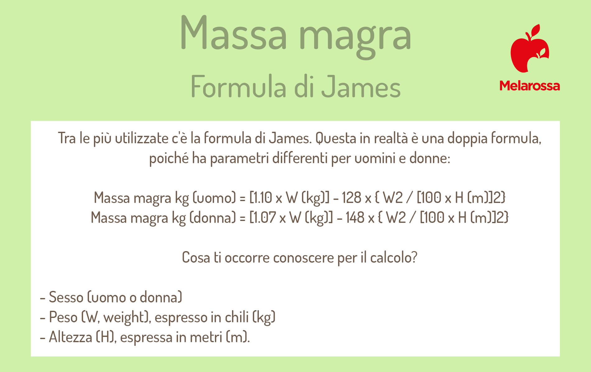 massa magra: come calcolarla, formula di James