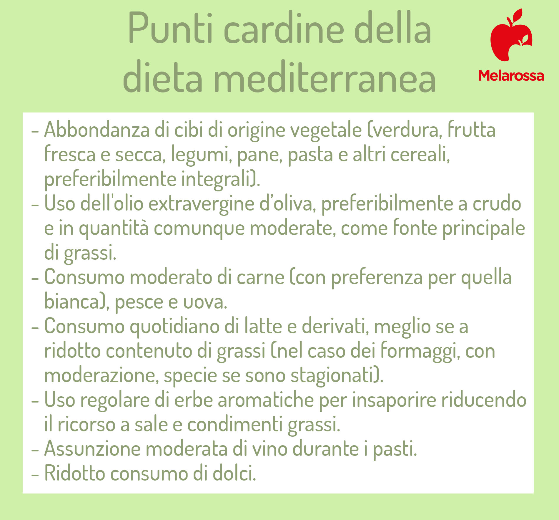 punti cardine della dieta mediterranea