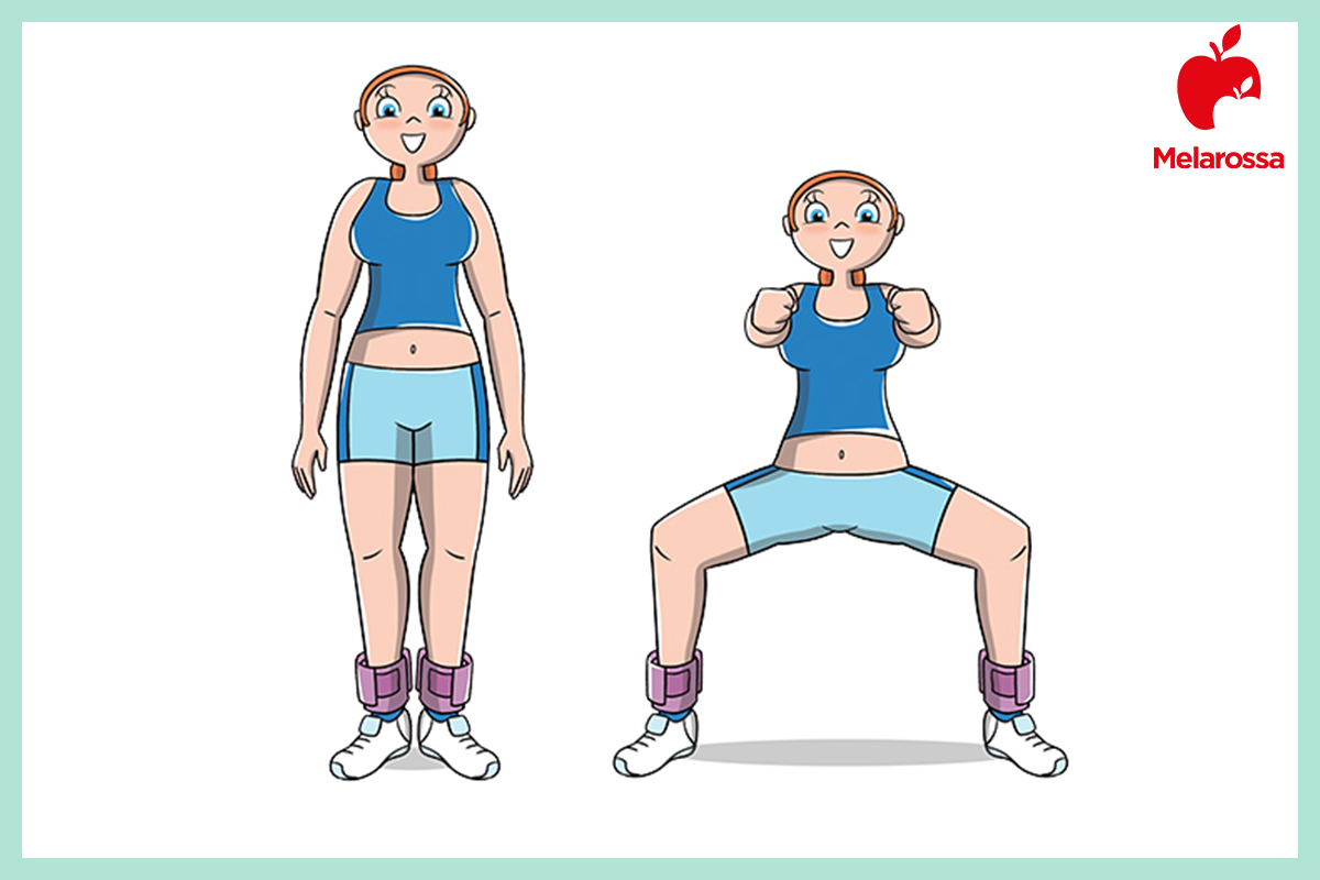 esercizi per interno coscia: squat laterale 