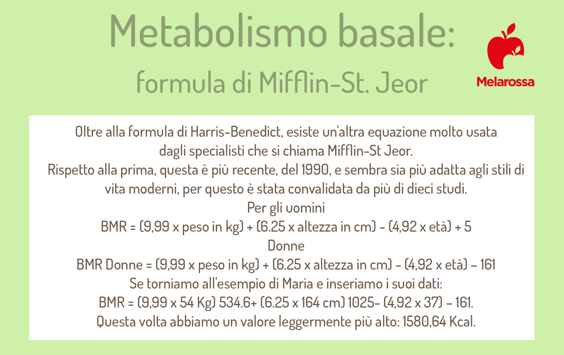 metabolismo basale: formula di Miffin