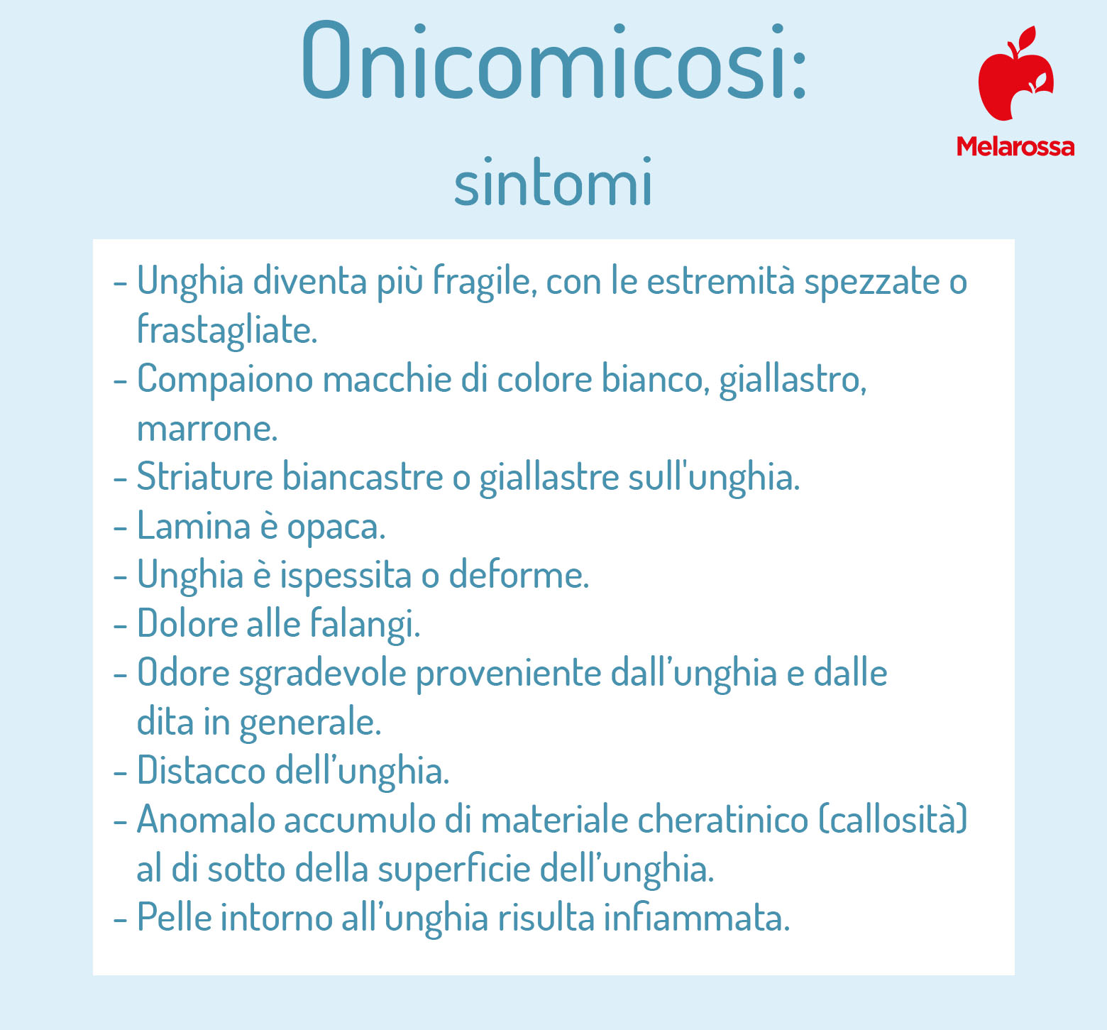 onicomicosi: sintomi- tabella 