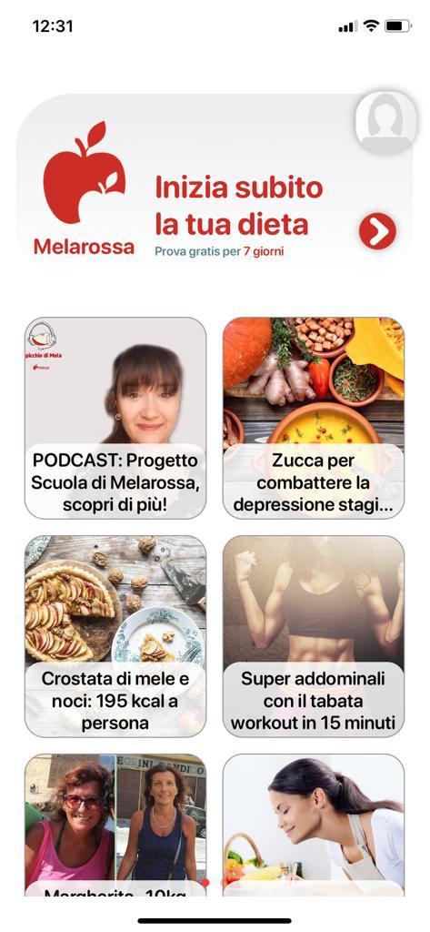 Homepage app Melarossa aggiornata - contenuti redazionali