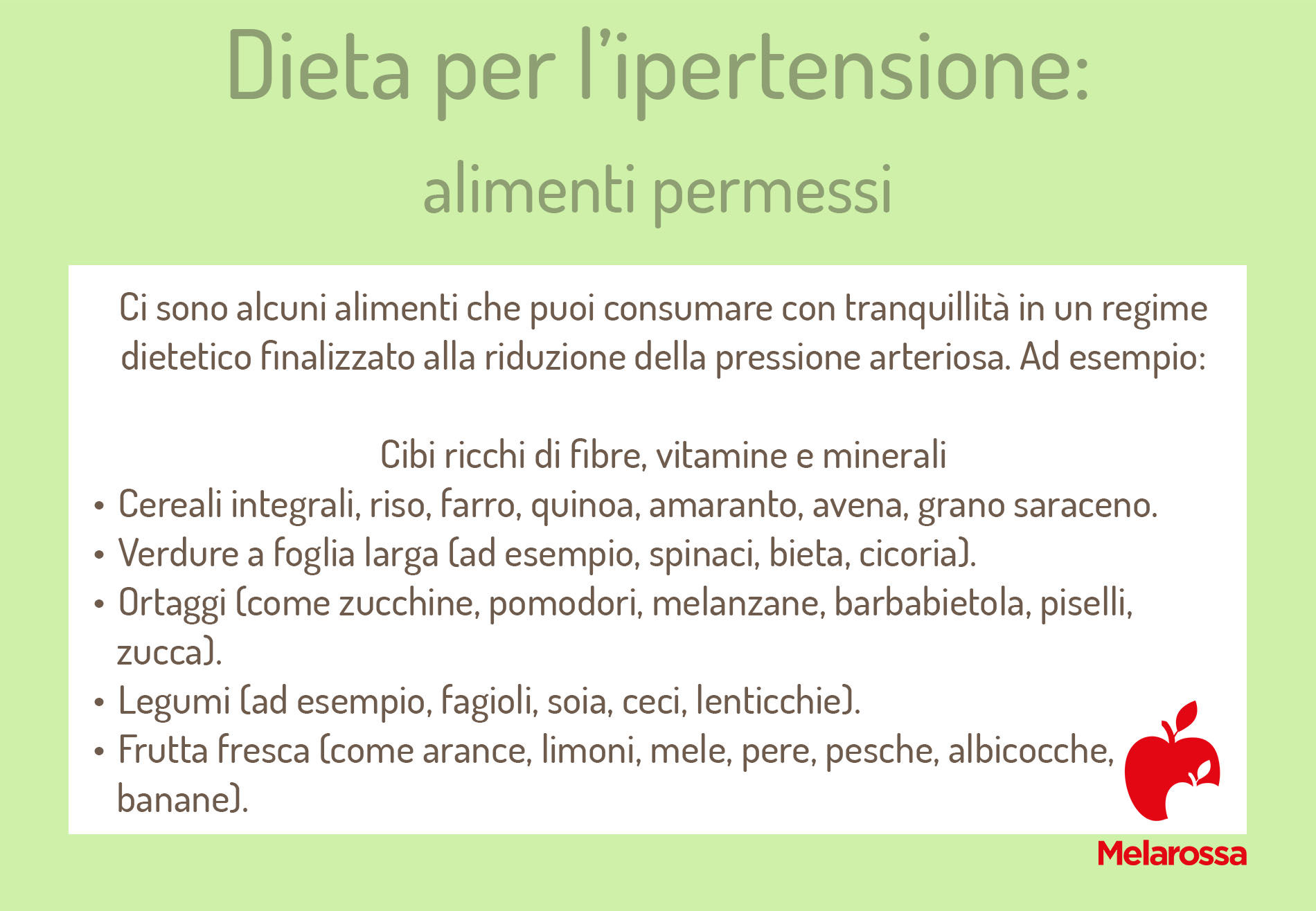 dieta per ipertensione: alimenti permessi