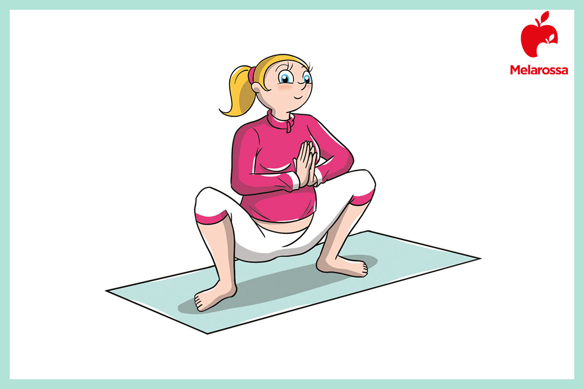 yoga in gravidanza: posizione della ghirlanda