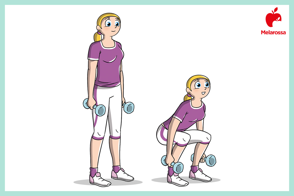 squat con manubri