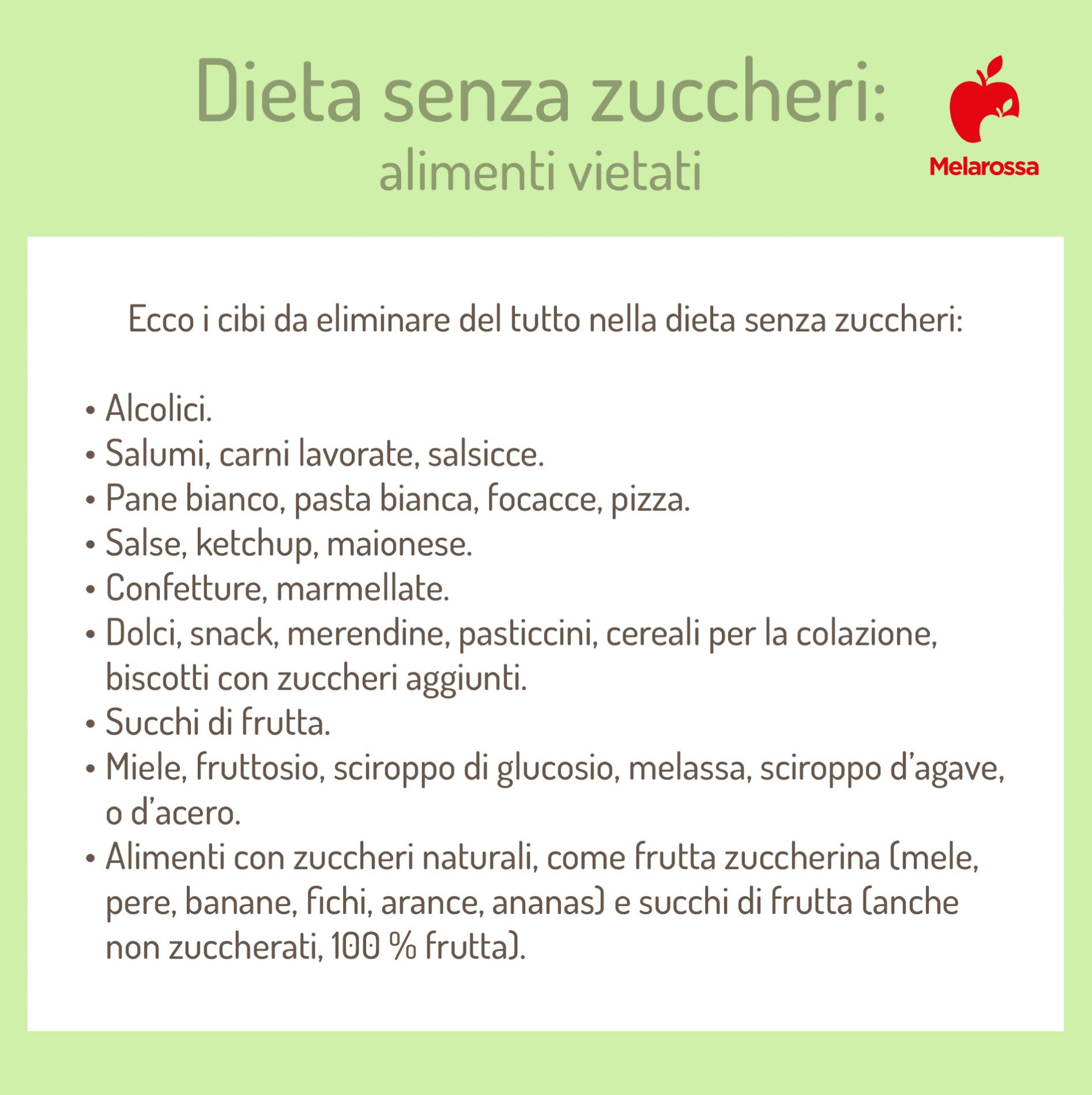 dieta senza zuccheri: alimenti vietati